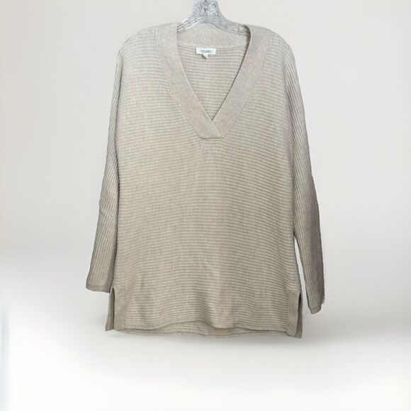 Haven Well Within Cotton Cashmere Blend Sweater V Neck Ribbed Beige Cream Size L - Picture 1 of 5
